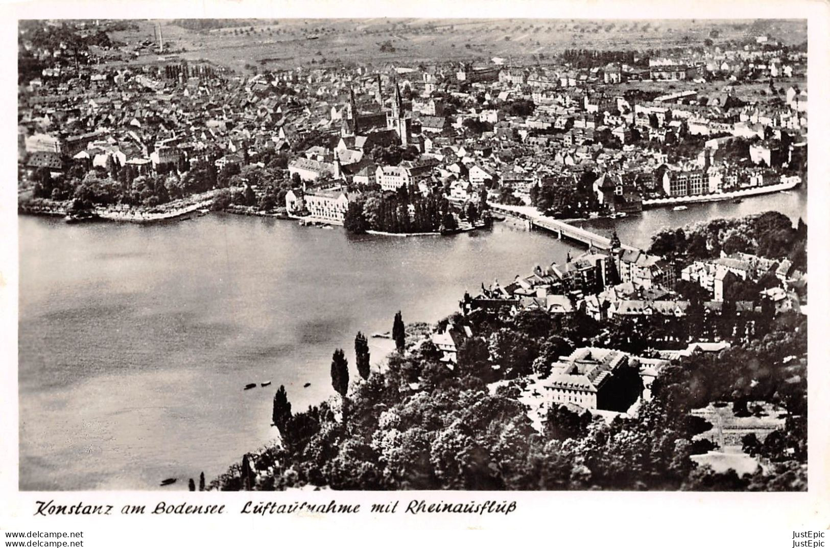 DEUTCHLAND - Konstanz am Bodensee - Luftaufnahme mit Rheinausflup CPSM ± 1950