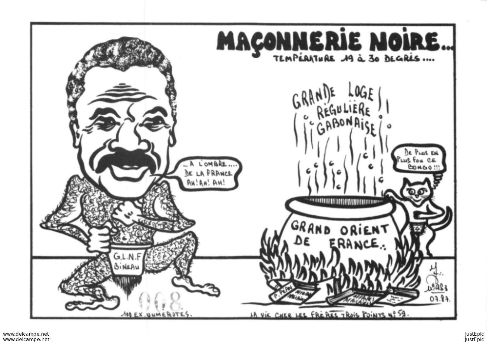 "MAÇONNERIE NOIRE" - LARDIE Jihel Tirage 100 Ex. Caricature Politique Omar BONGO (Congo) Franc-maçonnerie - CPM - Satiriques