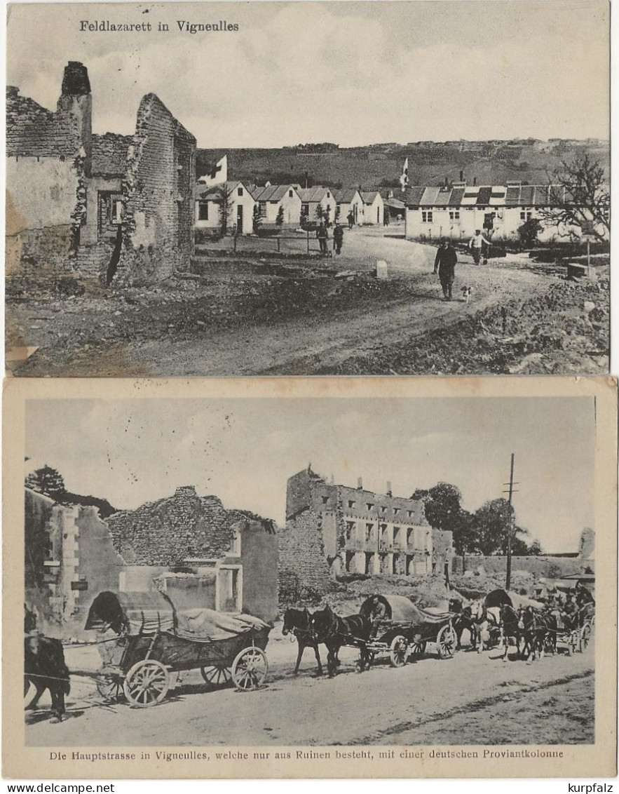 2 CPA Vigneulles - Hôpital de Campagne + Colonne de ravitaillement allemande, Feldpost 1916