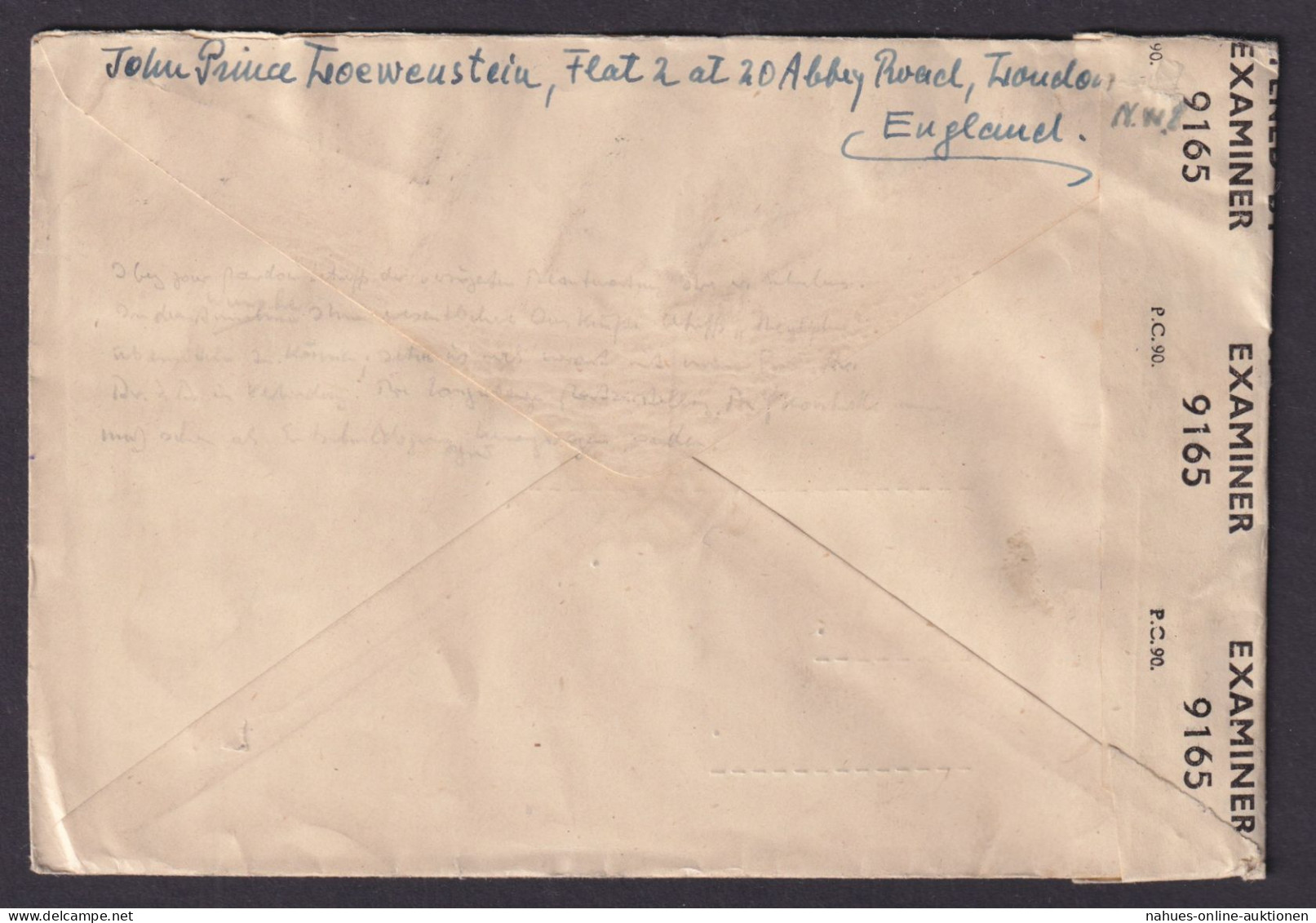 Großbritannien Brief Prince John Of Loewenstein St. Johns Wood London Knabenburg - Cartas & Documentos