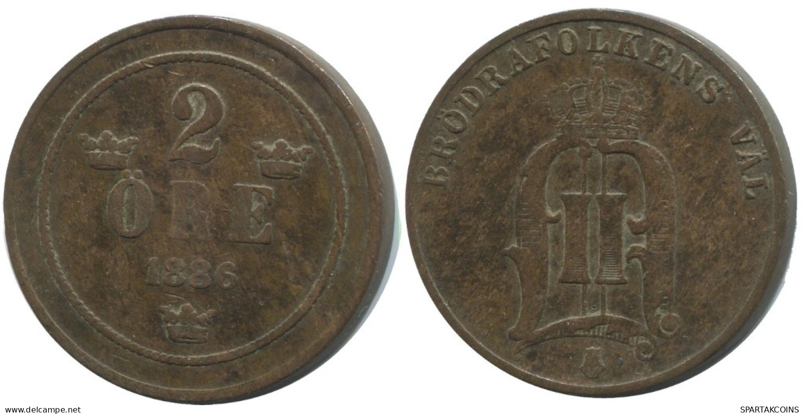 2 ORE 1886 SWEDEN Coin #AC900.2.U.A