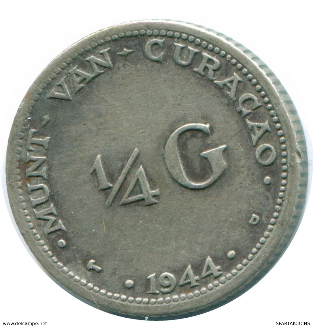 1/4 GULDEN 1944 CURACAO Netherlands SILVER Colonial Coin #NL10603.4.U.A