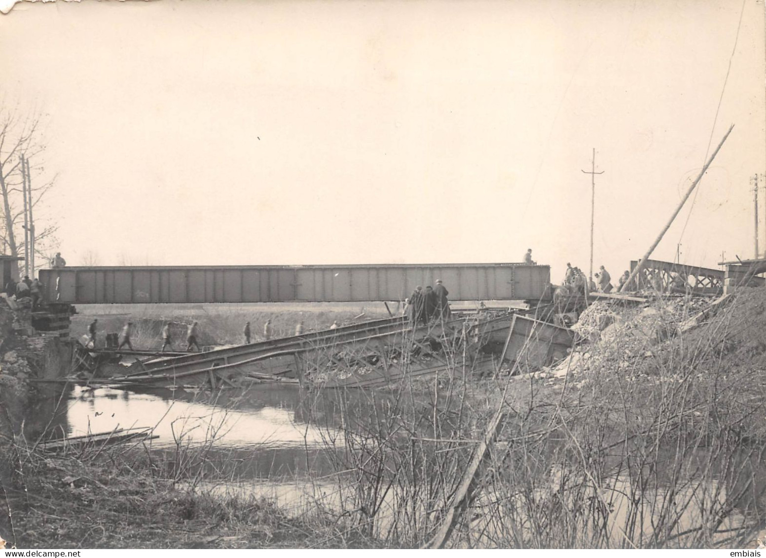 DERCY Chemin de fer Guerre 14/18 - Photo du pont détruit sur la Serre lors d'une inspection militaire Nov1918