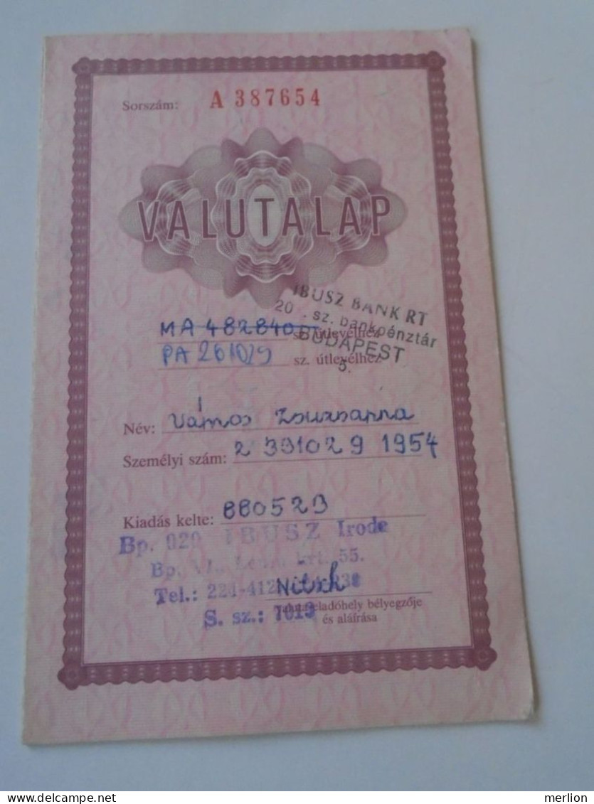D203061     Valutalap  - Sheet Of Currency - Hungary 1988 - Chèques & Chèques De Voyage