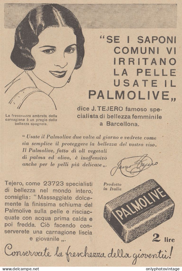 Sapone PALMOLIVE - J. Tejero - Pubblicità D'epoca - 1931 Old Advertising - Publicités