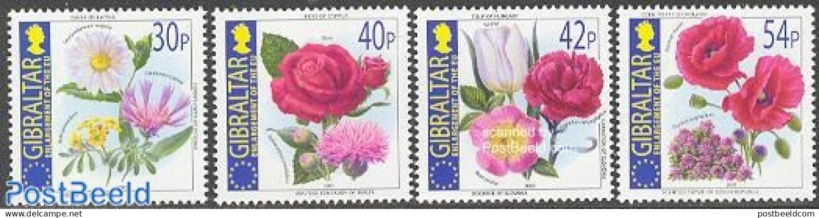 Gibraltar 2003 Enlargement Of The EU, Flowers 4v, Mint NH, History - Nature - Europa Hang-on Issues - Flowers & Plants.. - European Ideas