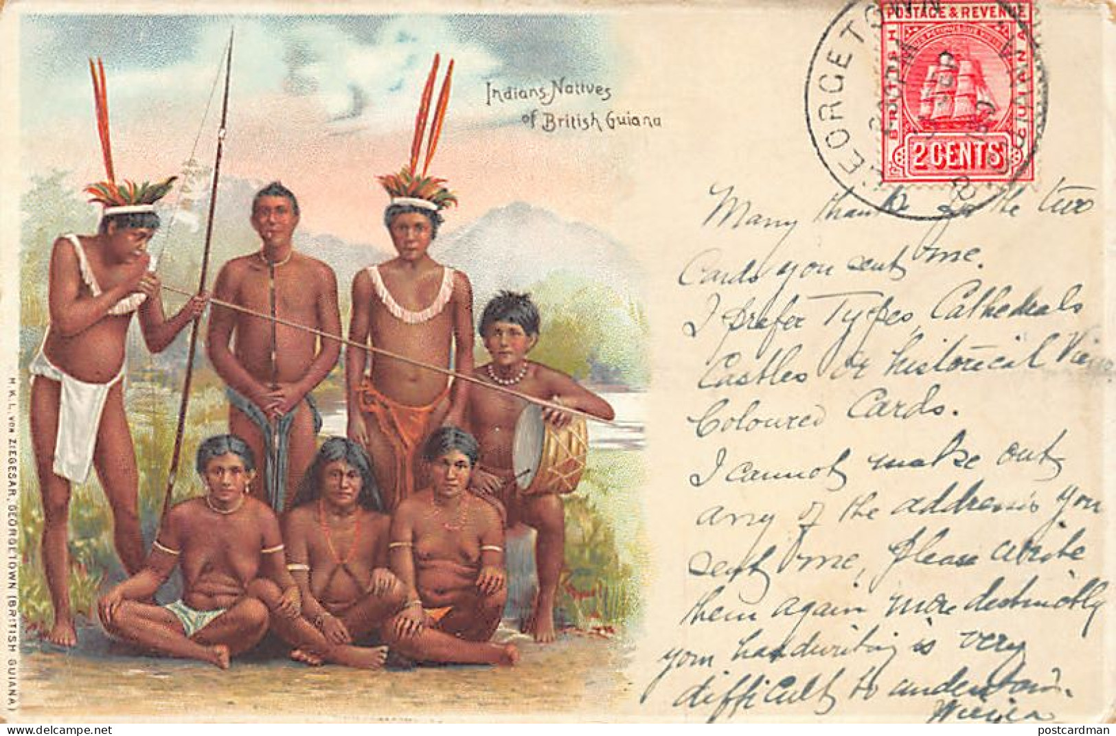 British Guiana GUYANA Indian Natives - Litho Postcard - Publ. H.K.L. Von Ziegesar. - Guyana (ex-Guyane Britannique)
