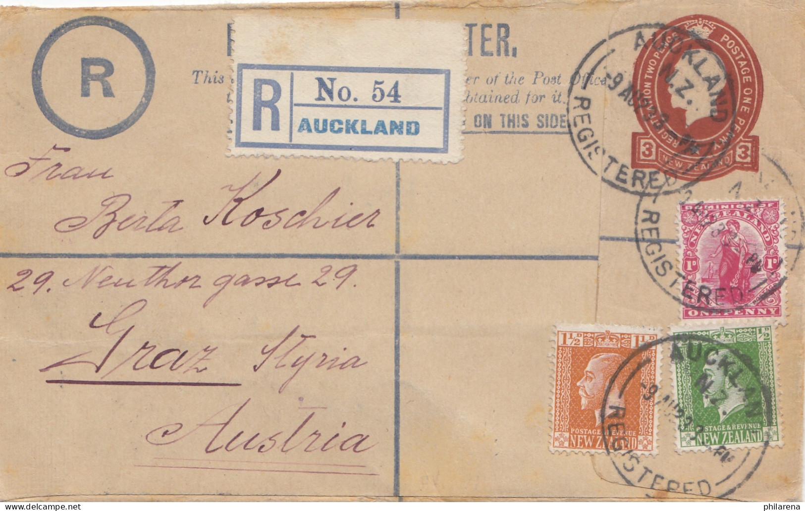 Australia 1923: Registered Letter Aukland To Graz - Austria - Otros & Sin Clasificación