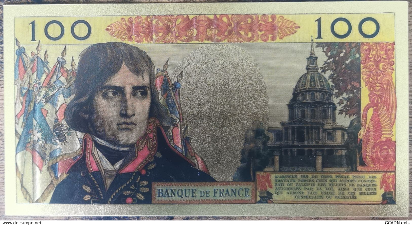 Billet 100 Nouveaux Francs BONAPARTE 1963 Réplique Polymère Gold Or - 100 NF 1959-1964 ''Bonaparte''