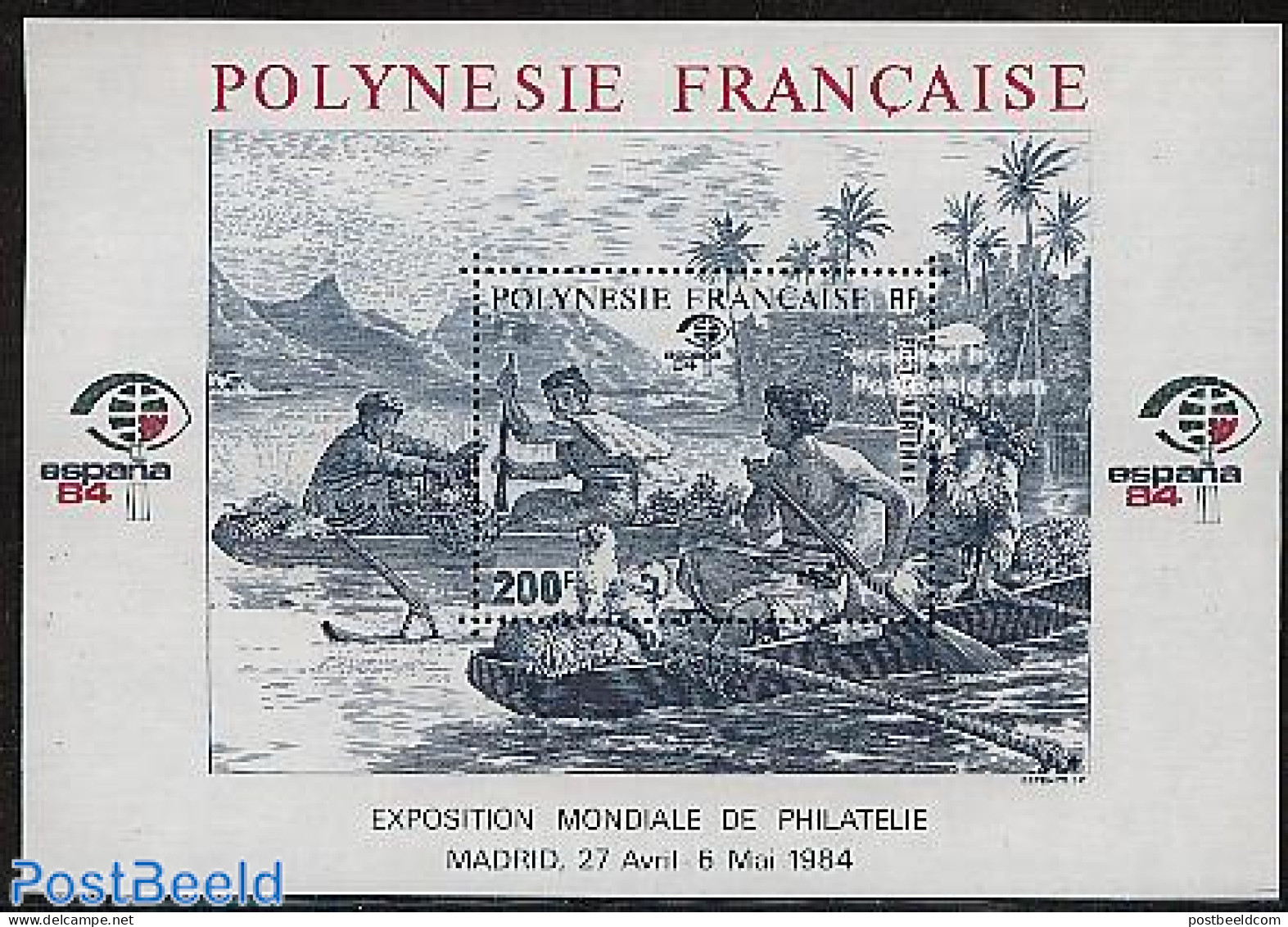 French Polynesia 1984 Espana 84 S/s, Mint NH, Nature - Sport - Transport - Dogs - Fruit - Kayaks & Rowing - Ships And .. - Neufs