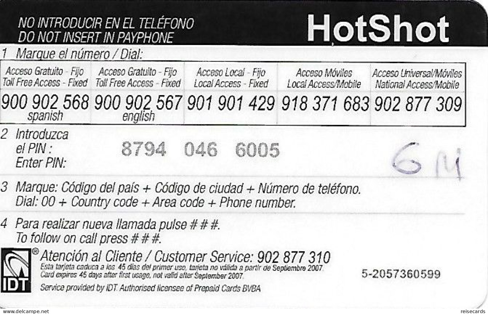 Spain: Prepaid IDT - HotShot 09.07 - Other & Unclassified