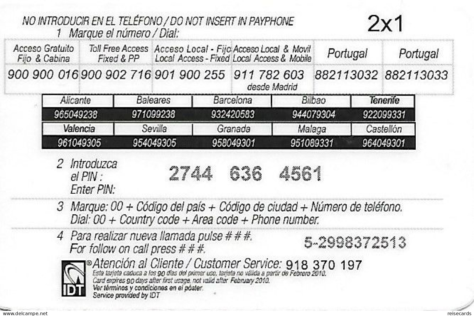 Spain: Prepaid IDT - 2x1 Habla El Doble 02.10 - Altri & Non Classificati