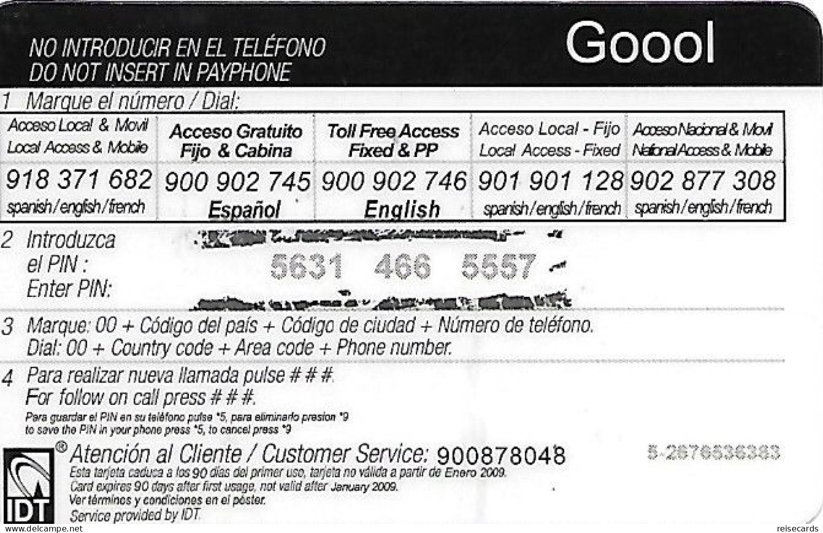 Spain: Prepaid IDT - Goool - Andere & Zonder Classificatie