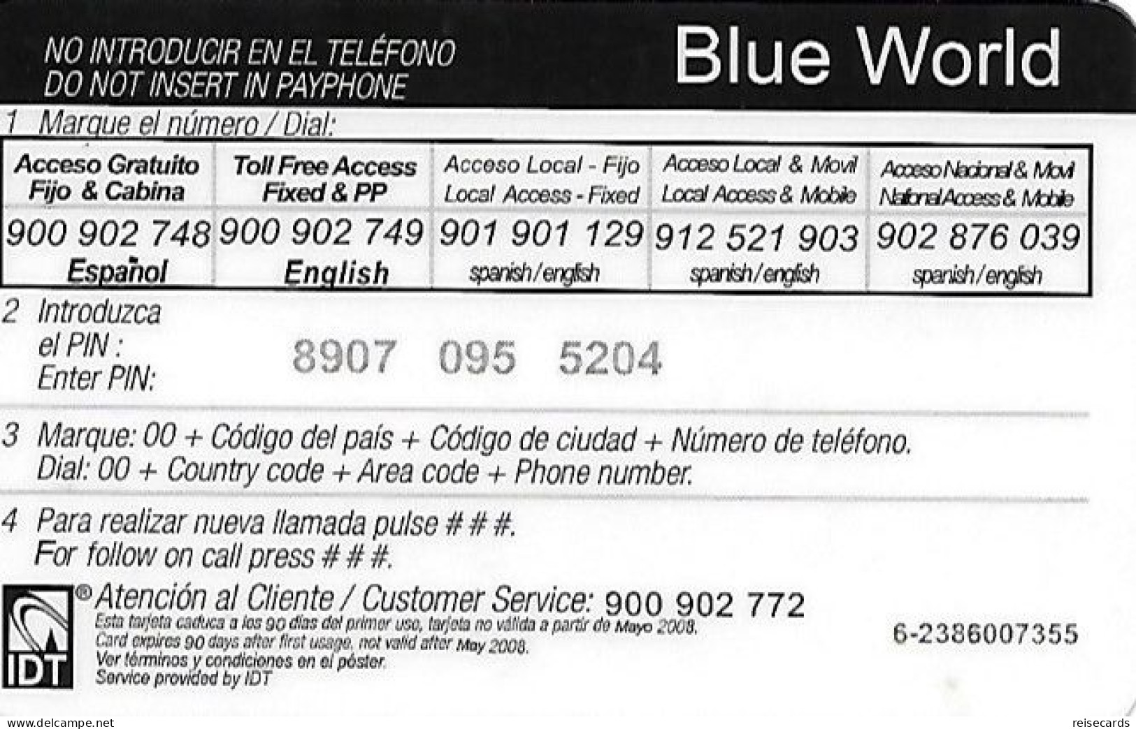 Spain: Prepaid IDT - Blue World 05.08 - Other & Unclassified