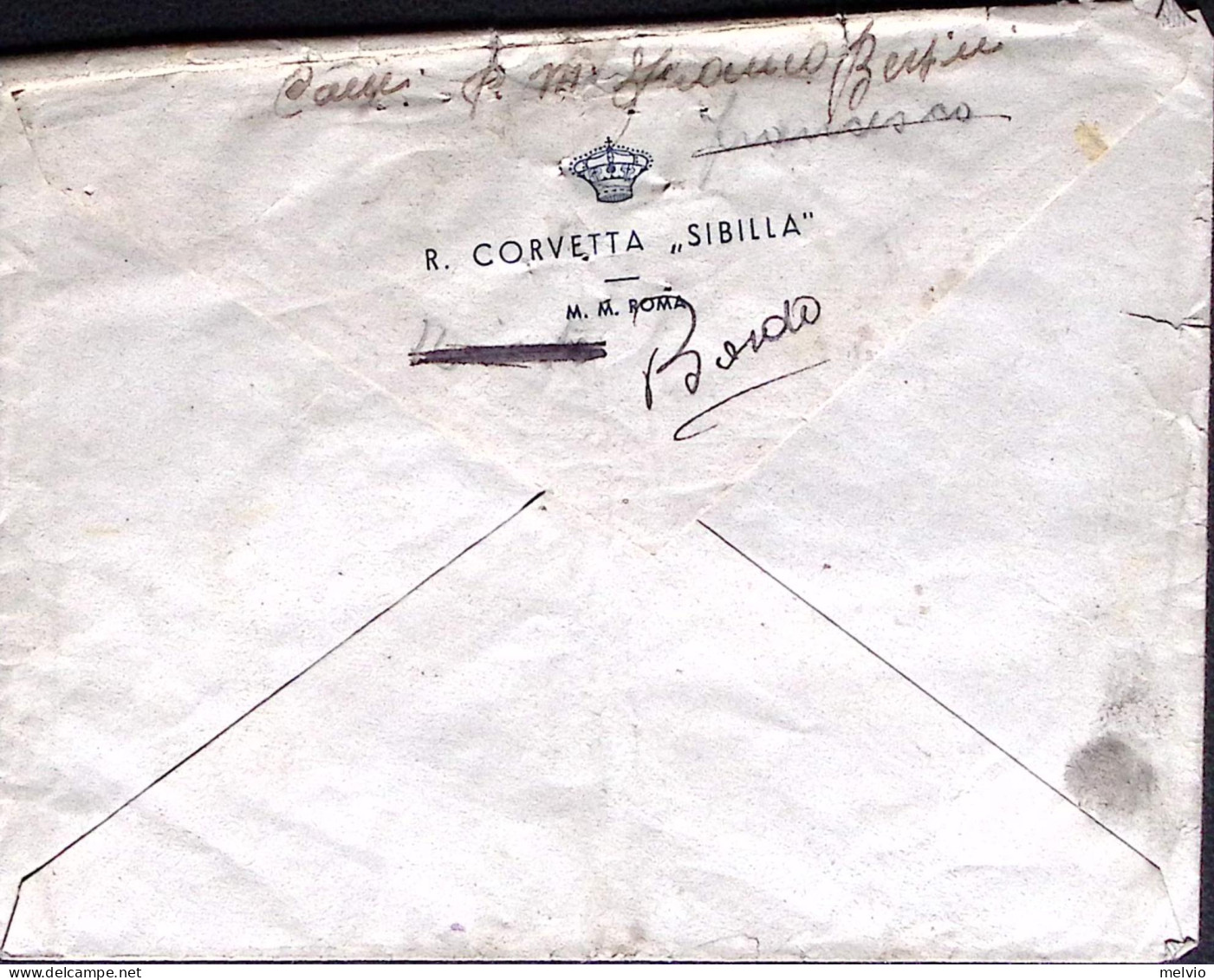 1943-R. CORVETTA SIBILLA tondo unico annullatore busta affrancata Imperiale c.50