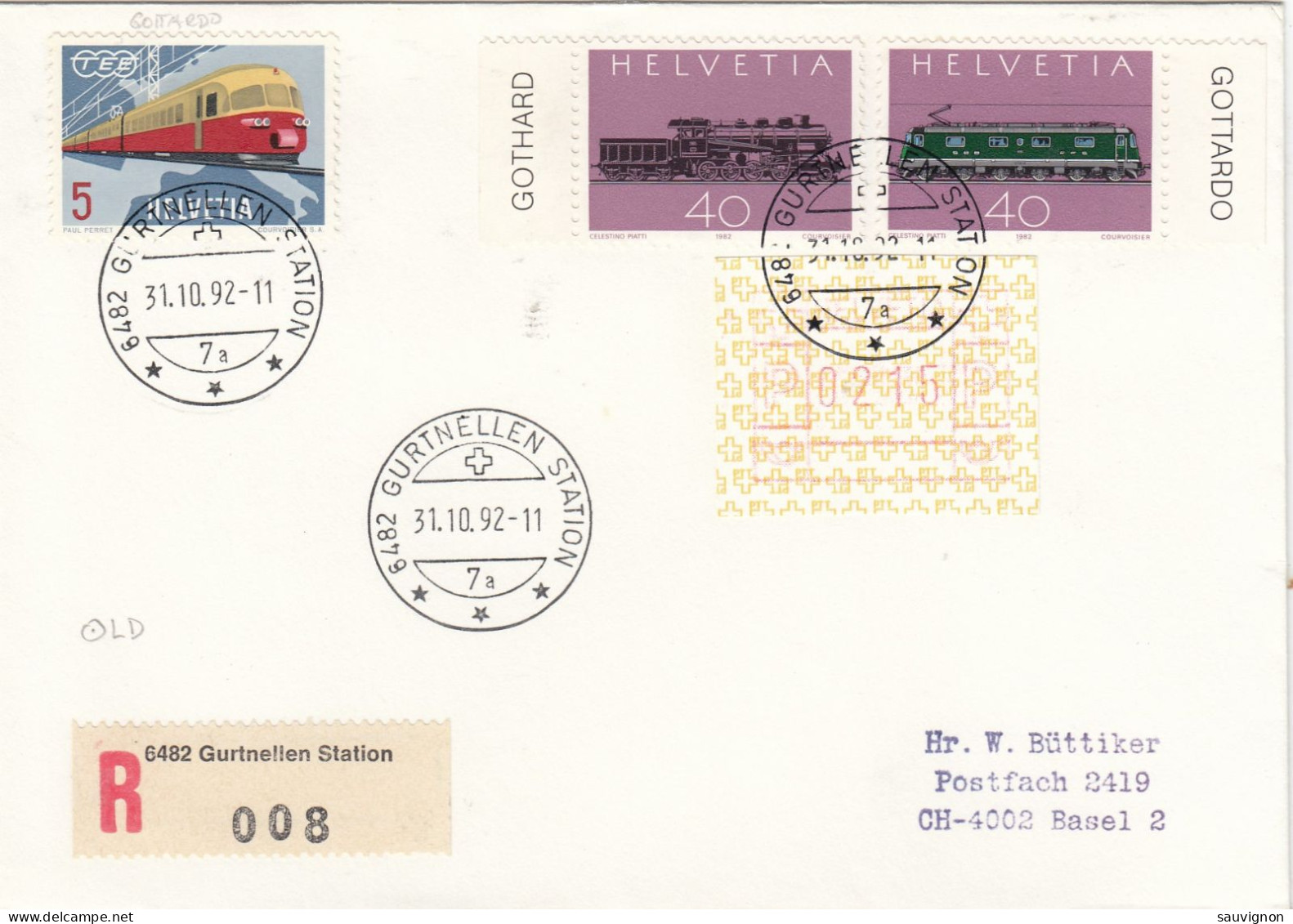 Schweiz. Schöner Eisenbahn-R-Brief 6482 Gurtnellen Station Mit Eisenbahn-Marken Und Automatenmarke, 1992 - Chemins De Fer