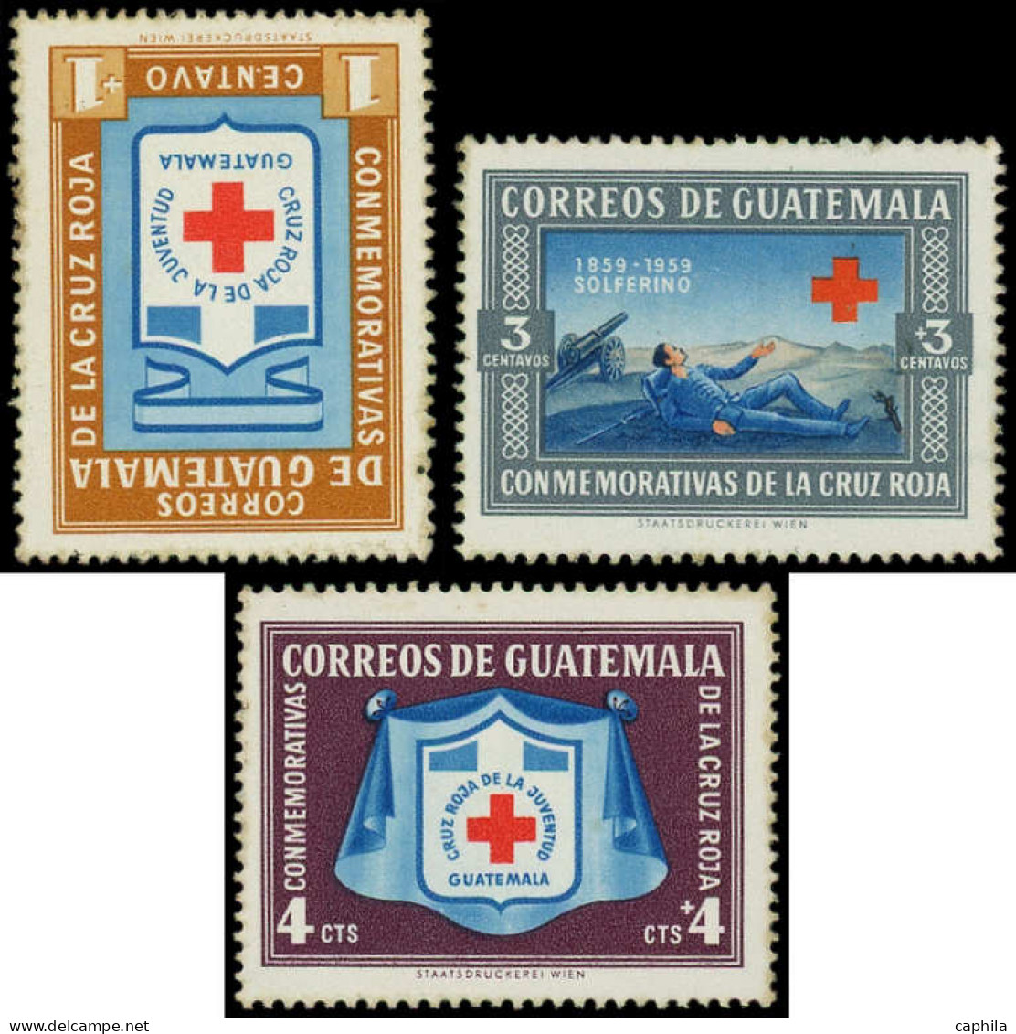 ** GUATEMALA - Poste - 391/93, 3 Essais En Couleurs Non émises (oxydation Sur Les Dents): Croix-Rouge - Guatemala