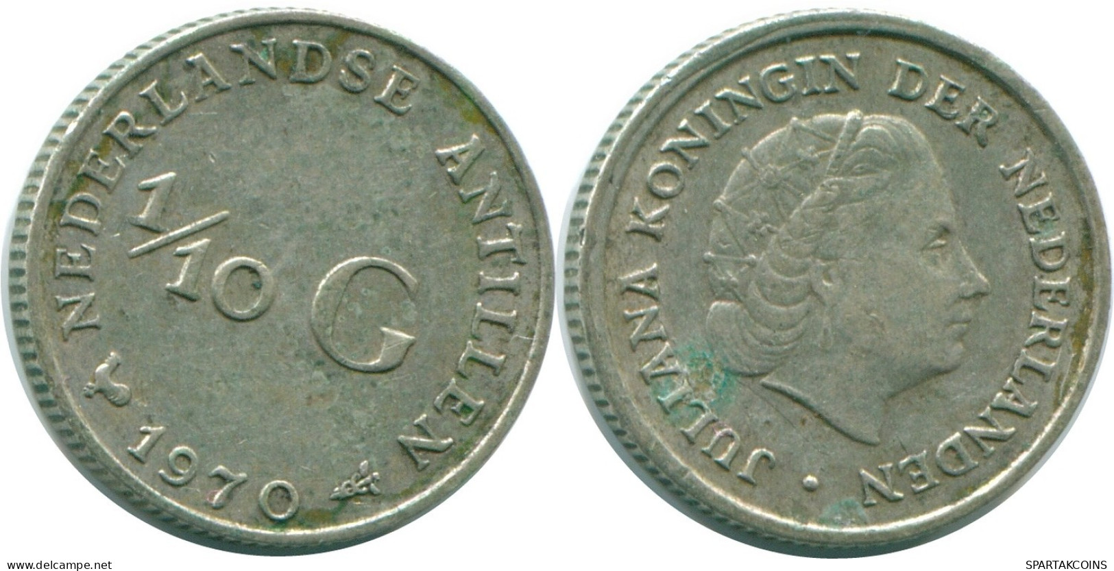 1/10 GULDEN 1970 ANTILLAS NEERLANDESAS PLATA Colonial Moneda #NL13106.3.E.A