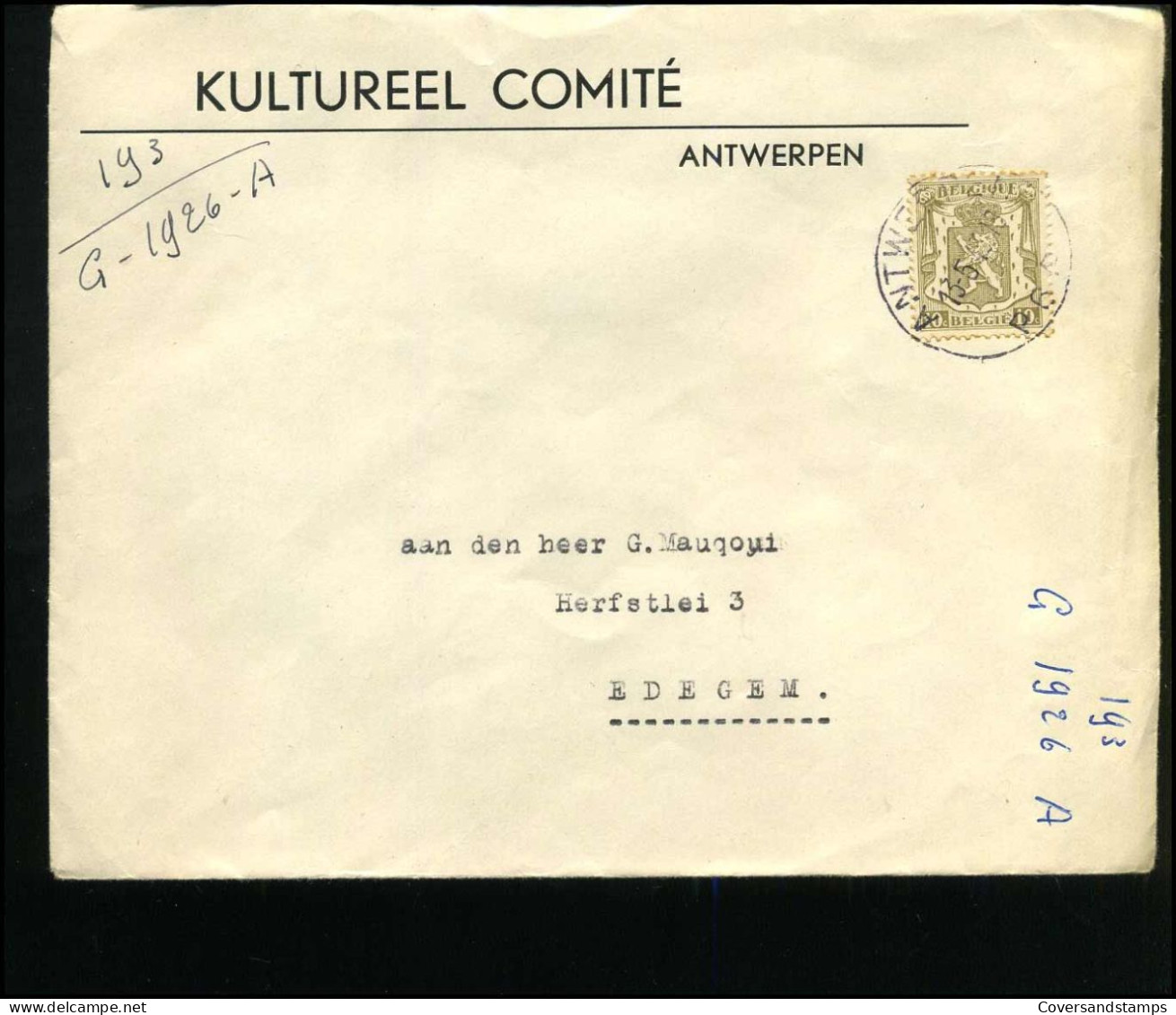 Cover Naar Edegem - "Kultureel Comité, Antwerpen" - 1935-1949 Petit Sceau De L'Etat