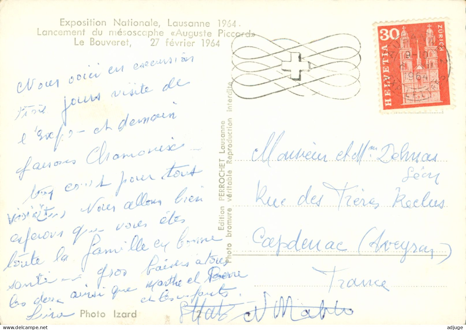 CPSM-Lancement du mésoscaphe"Auguste PICCARD" LE BOUVERET le 27 février 1964* Expo Nationale Lausanne