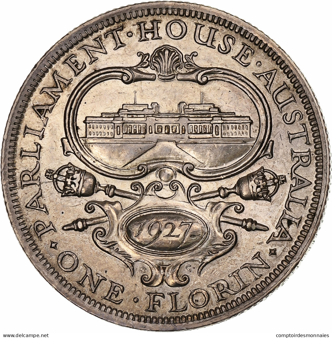 Australie, George V, Florin, Parliament House, 1927, Melbourne, Argent, SUP - Florin