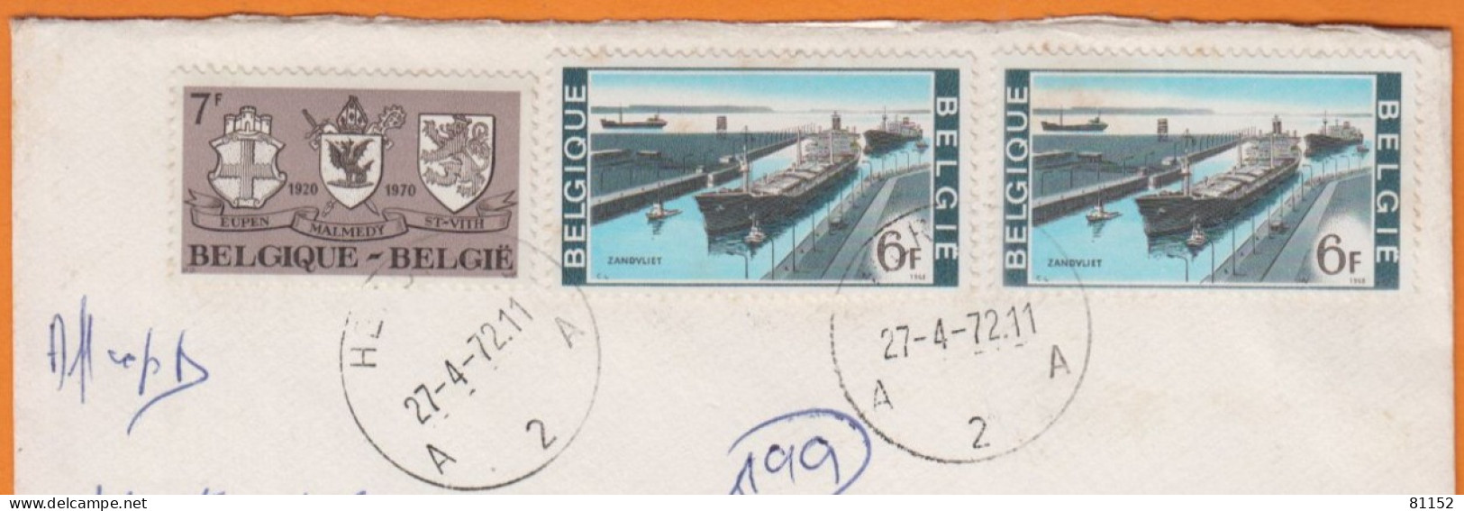 Belgique    Lettre Recommandée De HERSTAL  Avec3  Timbres 1972   Pour 95 PONTOISE - Cartas & Documentos