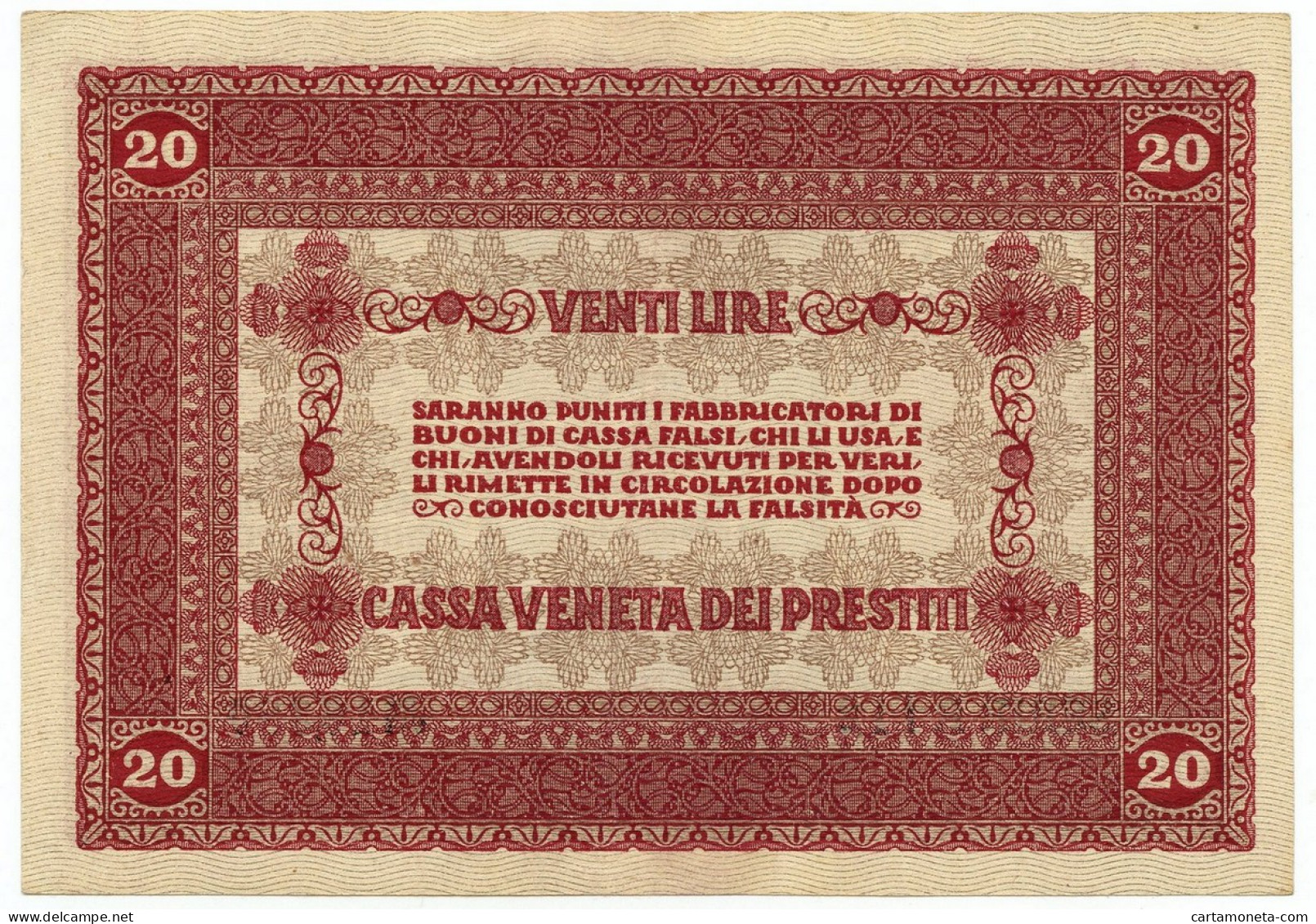 20 LIRE CASSA VENETA DEI PRESTITI OCCUPAZIONE AUSTRIACA 02/01/1918 SPL - Oostenrijkse Bezetting Van Venetië