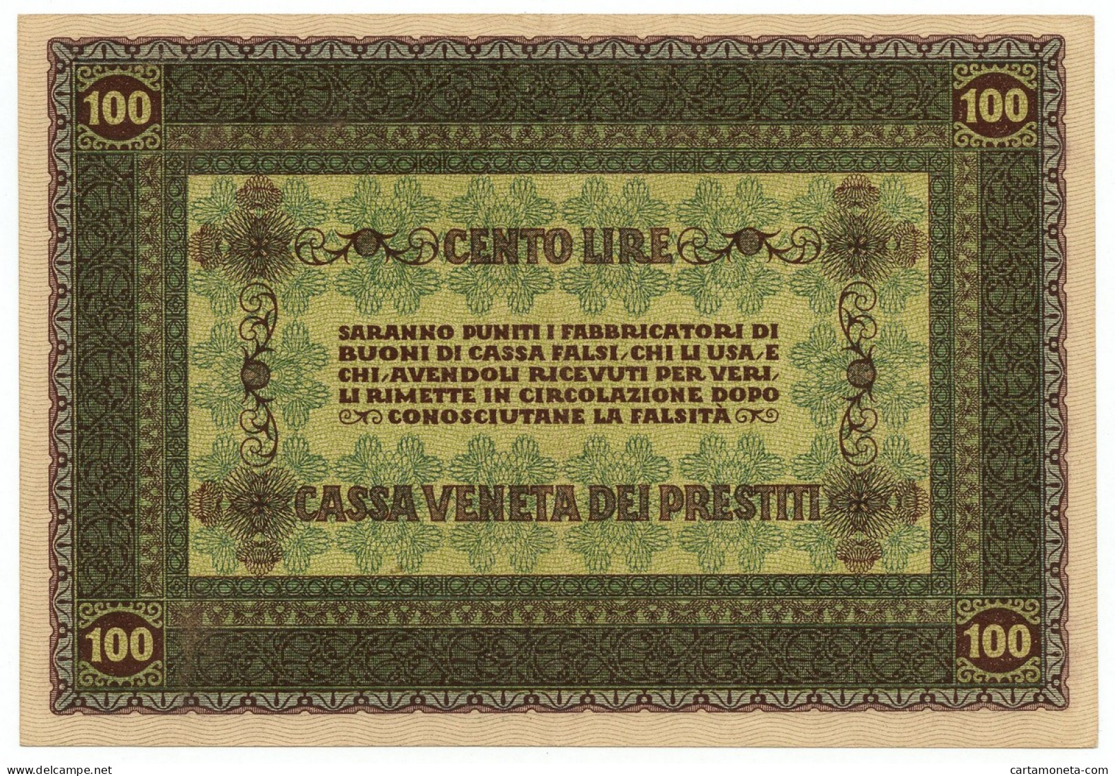 100 LIRE CASSA VENETA DEI PRESTITI OCCUPAZIONE AUSTRIACA 02/01/1918 SPL+ - Oostenrijkse Bezetting Van Venetië