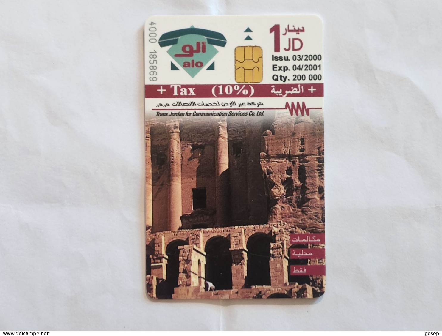 JORDAN-(JO-ALO-0078)-Petra-The Rose City4-(219)-(4000-185869)-(1JD)-(04/2001)-used Card+1card Prepiad Free - Jordania