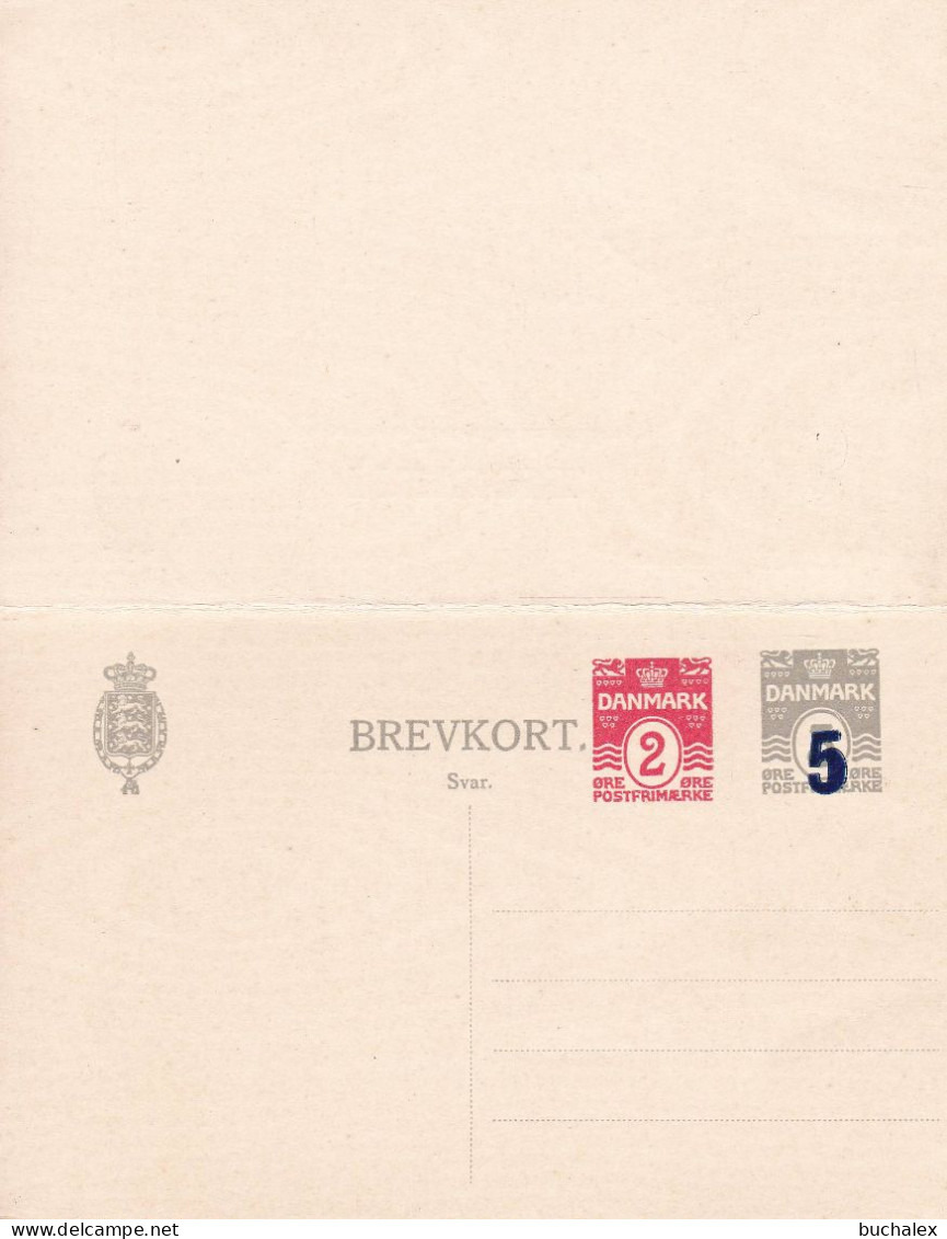 Dänemark Brevkort Med Betald Svar 2 + 5 Auf 3  öre Ungelaufen - Postal Stationery