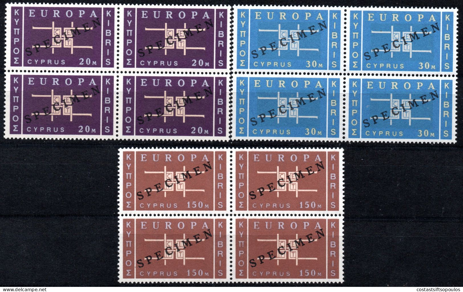 3254.1963 EUROPA  SG. 234-236 SPECIMEN, VERY FINE MNH BLOCKS OF 4 - Ongebruikt