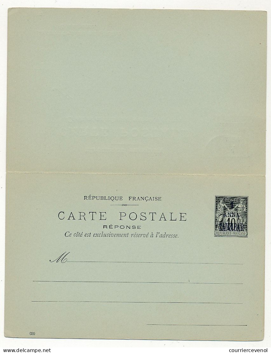 Entier Postal CP Double Au Type Sage Avec Volet Réponse - 10c Surchargé 1 Anna Zanzibar - 1904 - Covers & Documents
