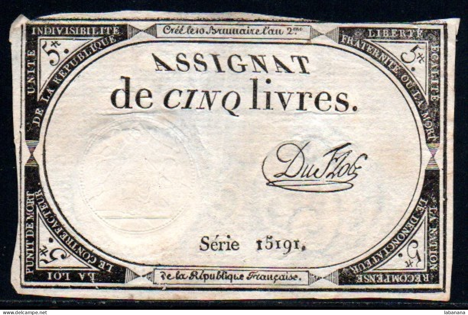 538-Assignat De 5 Livres E L'An 2 Du Flog Série 15191 - Assignats & Mandats Territoriaux