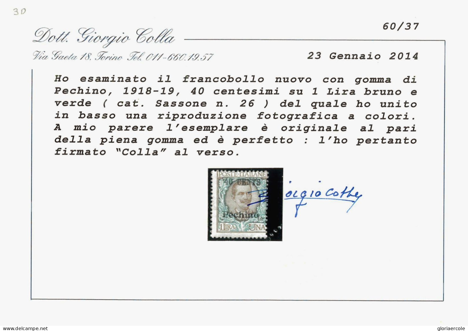 P3113 D- ITALIA , SOVRASTAMPATO PECHINO , SASSONE NR. 26 , GOMMA INTEGRA - Pekin