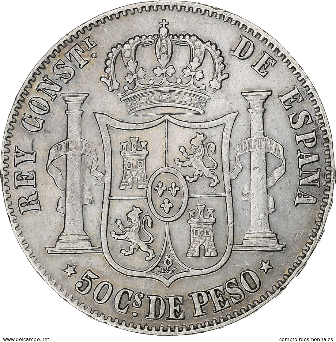 Espagne, Philippines, Alfonso XII, 50 Centimos, 1885, Manila, Argent, TTB+ - First Minting