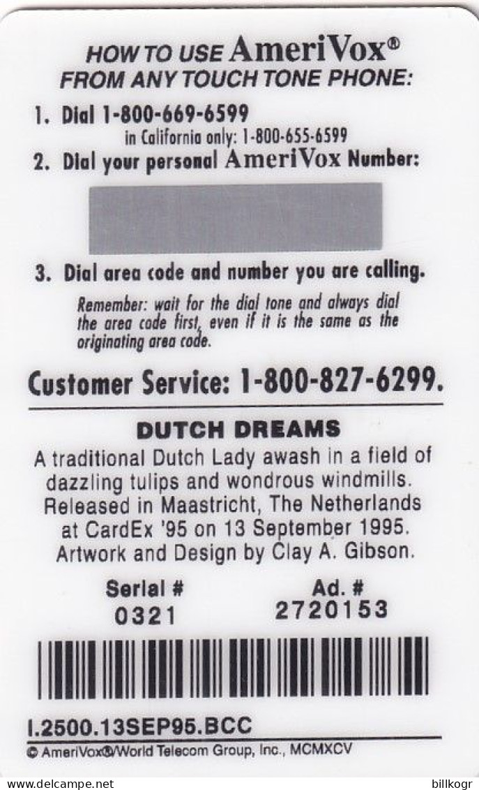 USA - CardEx 95 Maastricht, Amerivox Promotion Prepaid Card, Tirage 2500, 09/95, Mint - Amerivox