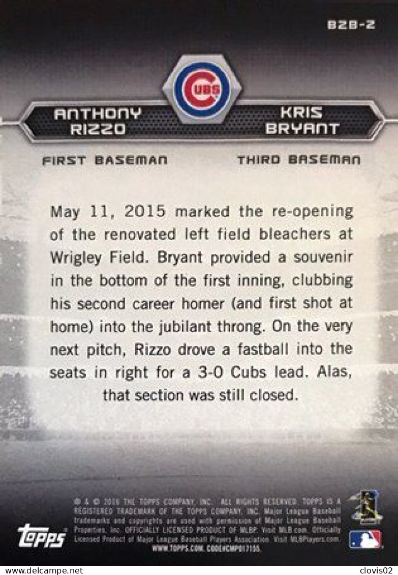 BZB-2 Anthony Rizzo - Kris Bryant - Back To Back - Carte Topps Baseball 2016 - Otros & Sin Clasificación