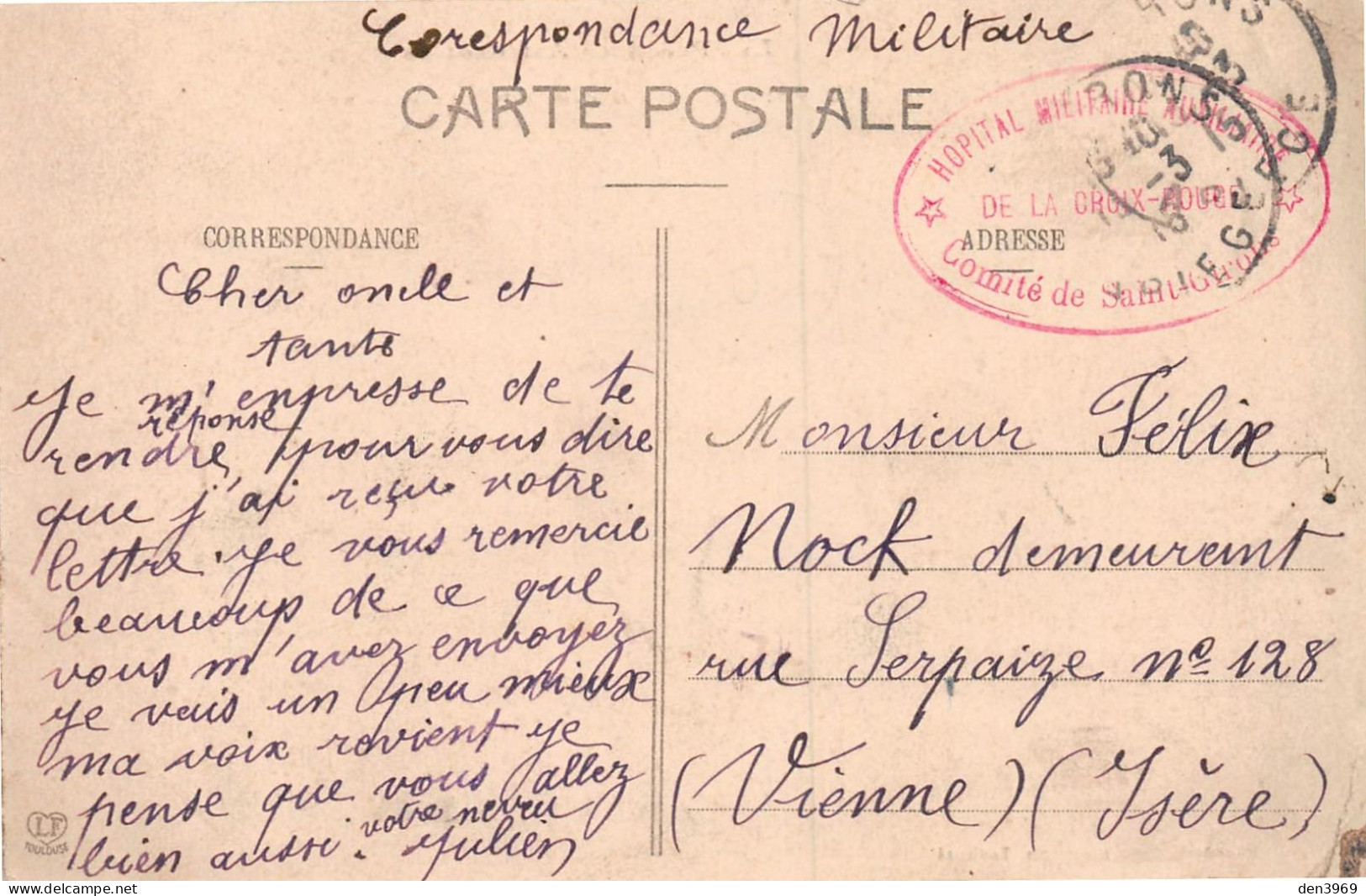 SAINT-GIRONS (Ariège) - Grande Rue Villefranche - Diligence, Cachet Hôpital Militaire Auxiliaire - Voyagé 1915 (2 Scans) - Saint Girons