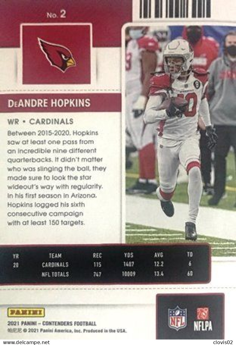 2 DeAndre Hopkins Arizona Cardinals - Panini Contenders Season Ticket Football US NFL 2021 - Andere & Zonder Classificatie