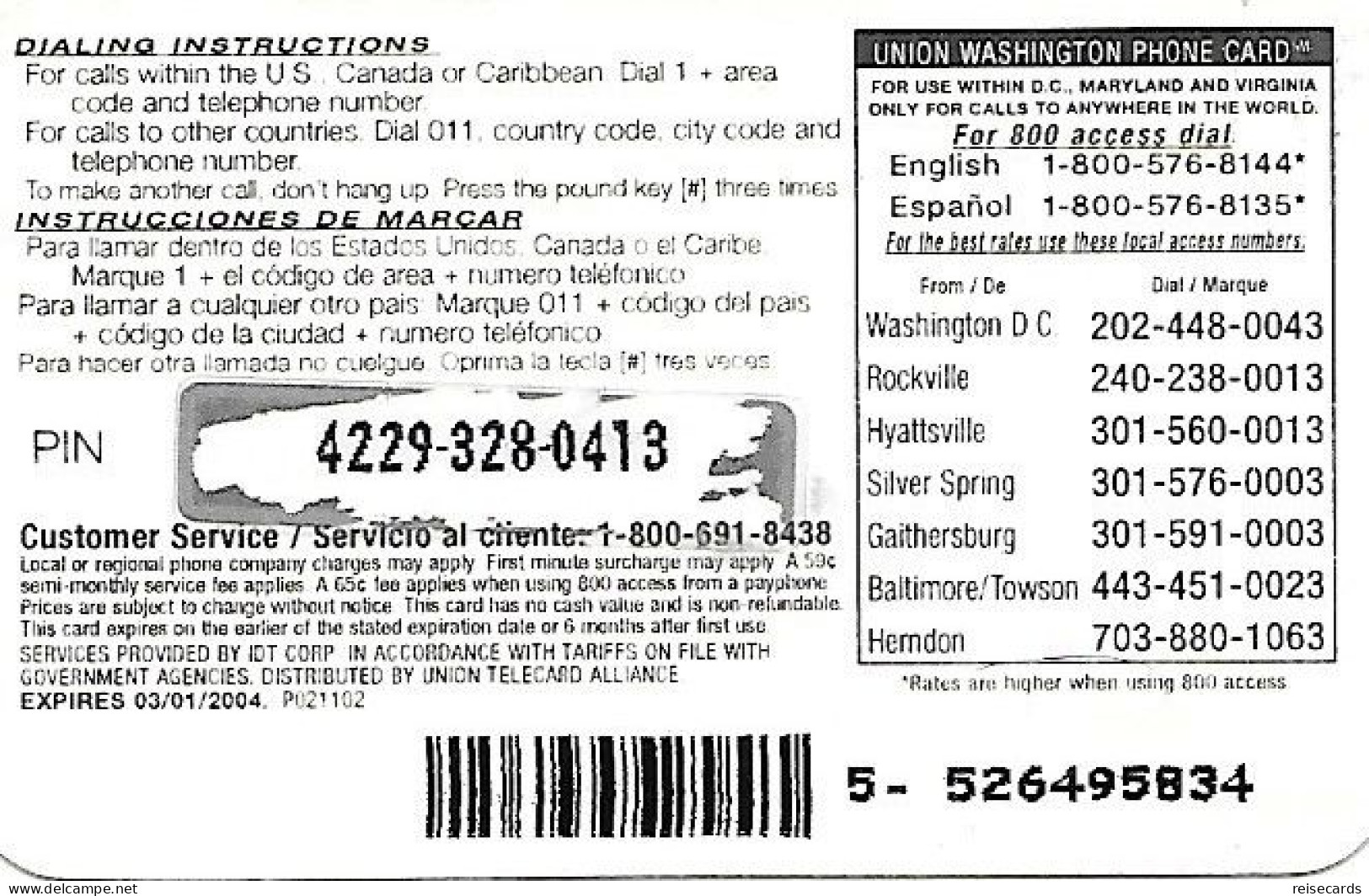 USA: Prepaid IDT - Union Washington Flag 03.04 - Otros & Sin Clasificación