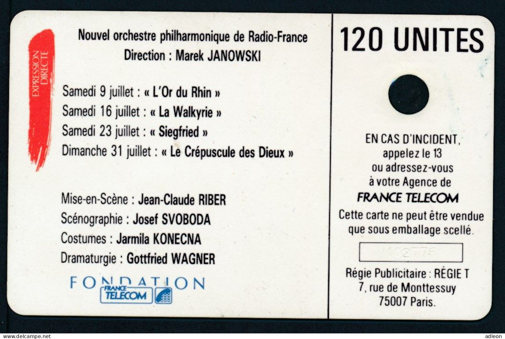 Télécartes France - Publiques N° Phonecote F24 Chorégies D'Orange - Wagner - Illustration Cortot - 1988
