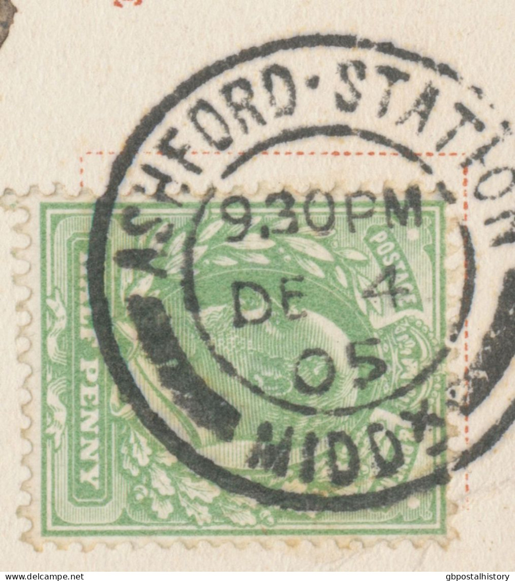 GB „ASHFORD-STATION / MIDDX“ (Middlesex Now Surrey – Since 1965) Double Circle 26mm On Superb Vintage Postcard (Station - Spoorwegen & Postpaketten