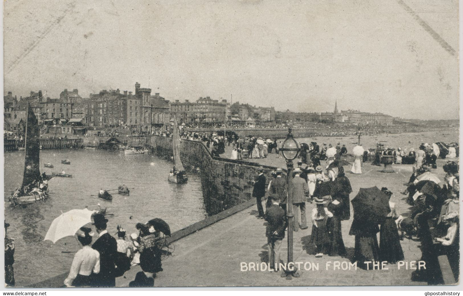 GB „BRIDLINGTON / STATION-OFFICE“ Double Circle 24mm On Superb Vintage B/w Postcard (Bridlington From The Pier) 1.8.1906 - Ferrocarril & Paquetes Postales