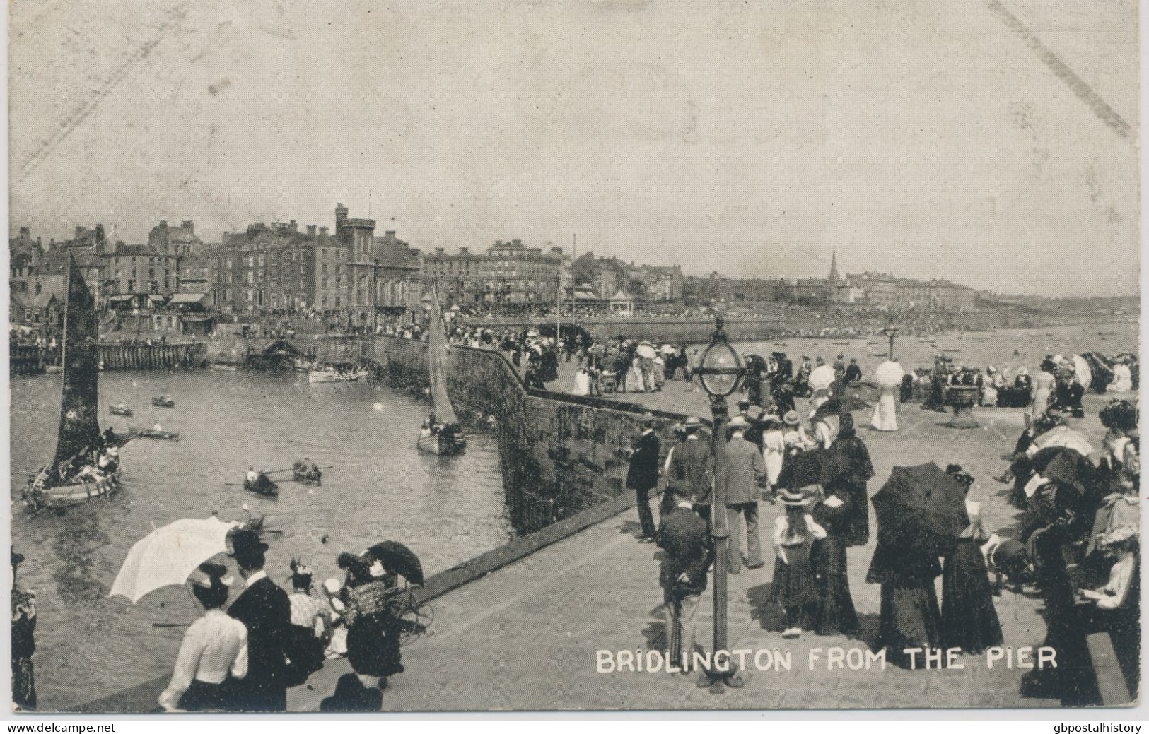 GB „BRIDLINGTON / STATION-OFFICE“ Double Circle 24mm On Superb Vintage B/w Postcard (Bridlington From The Pier) 1.8.1906 - Railway & Parcel Post