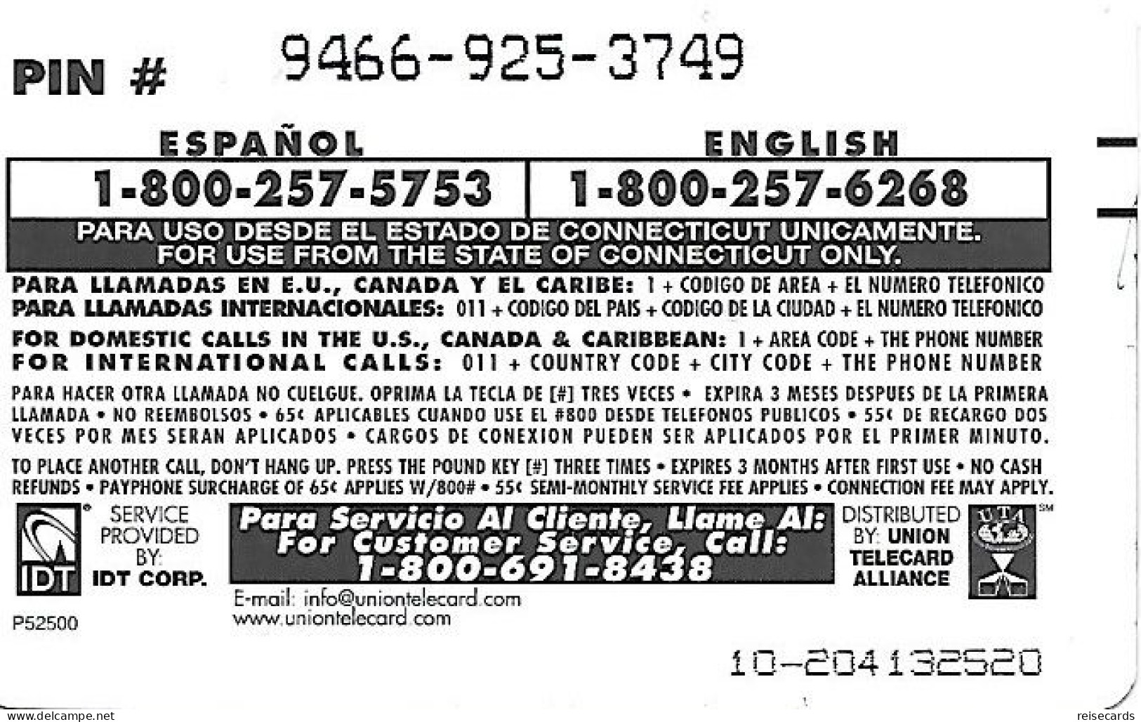 USA: Prepaid IDT - Exclusive Connecticut, Flags, Collect Call No. Ends 9970 Wight - Otros & Sin Clasificación