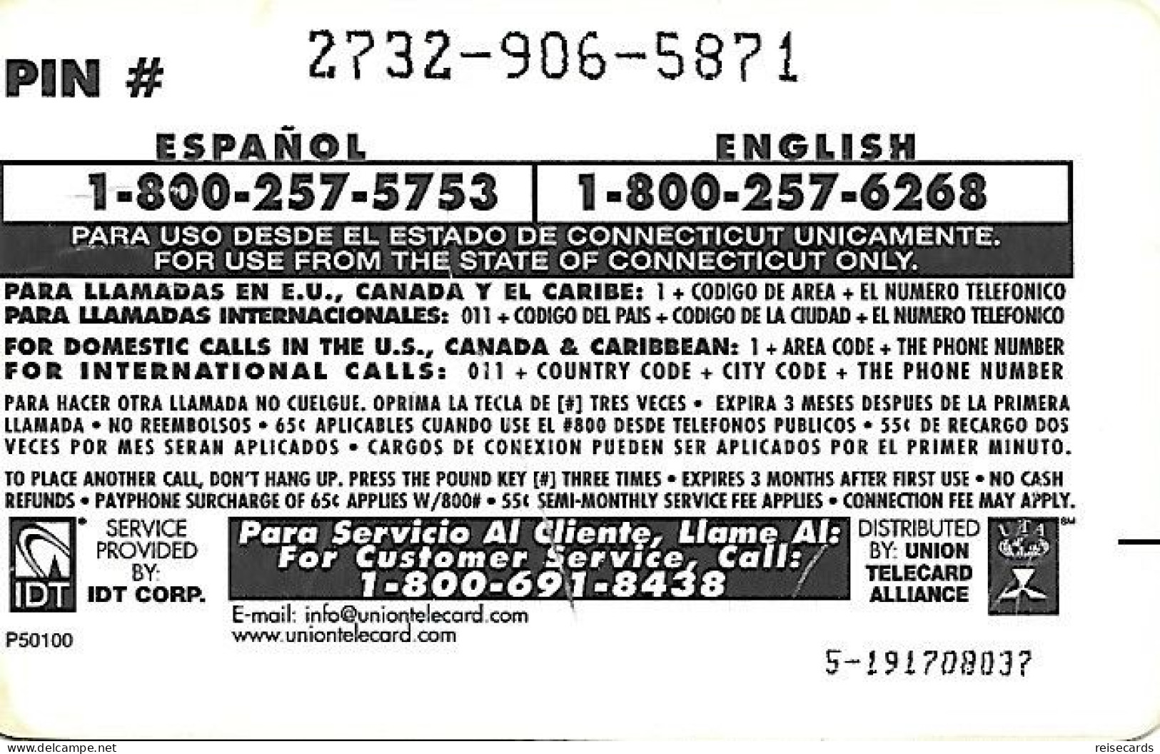 USA: Prepaid IDT - Exclusive Connecticut, Flags. Collect No. Ends 9970 Black - Altri & Non Classificati