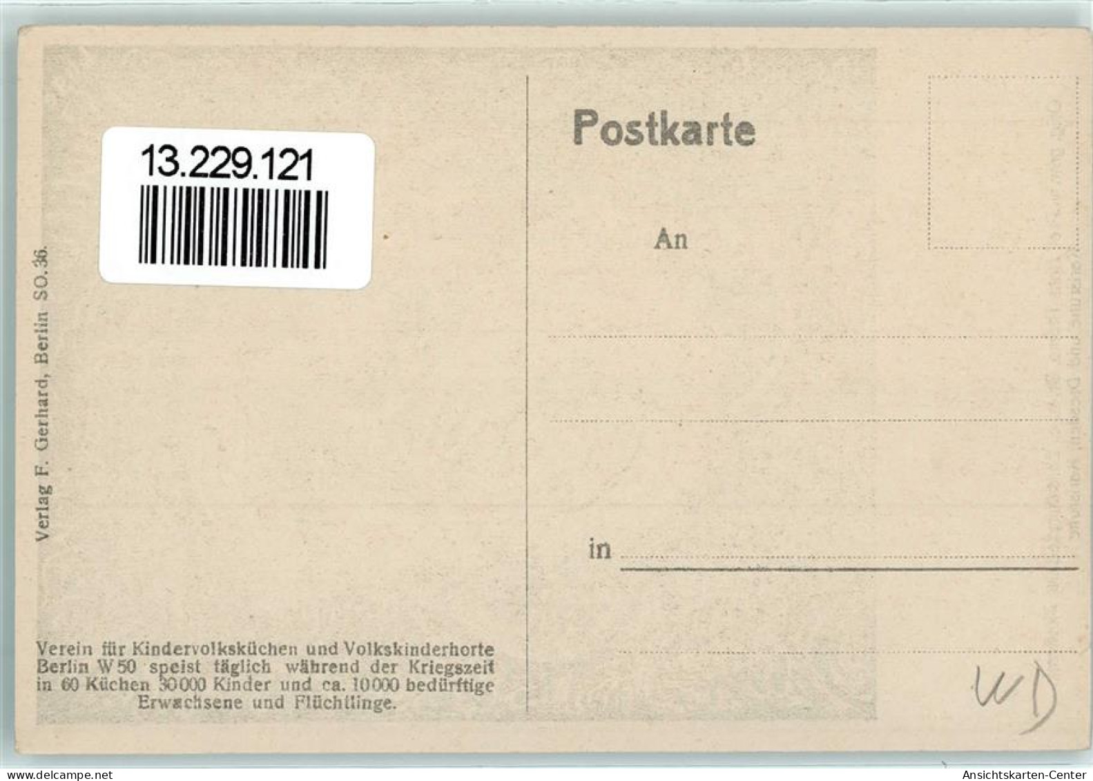 13229121 - Verein Fuer Kindervolkskuechen Spendenkarte - Thoma, Hans