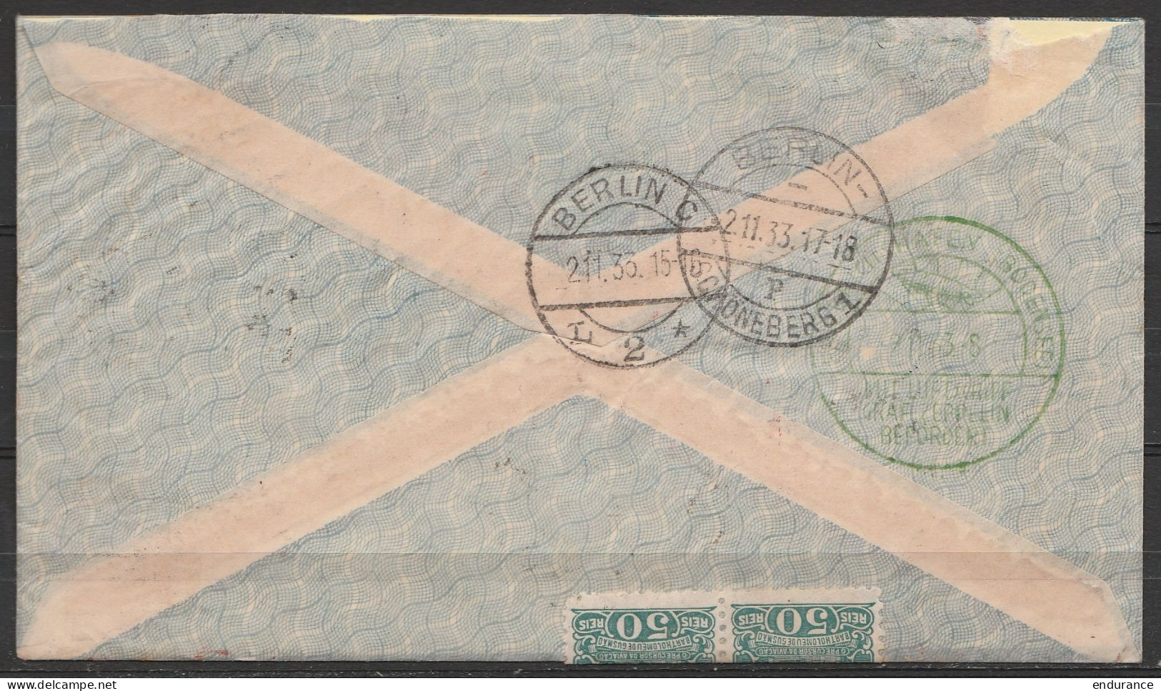 Brésil - L. Entête "Banco Allemao Transatlantico" Recommandée 18 Oct 1933 Pour BERLIN SCHOENENBERG Par ZEPELLIN Via Chic - Brieven En Documenten