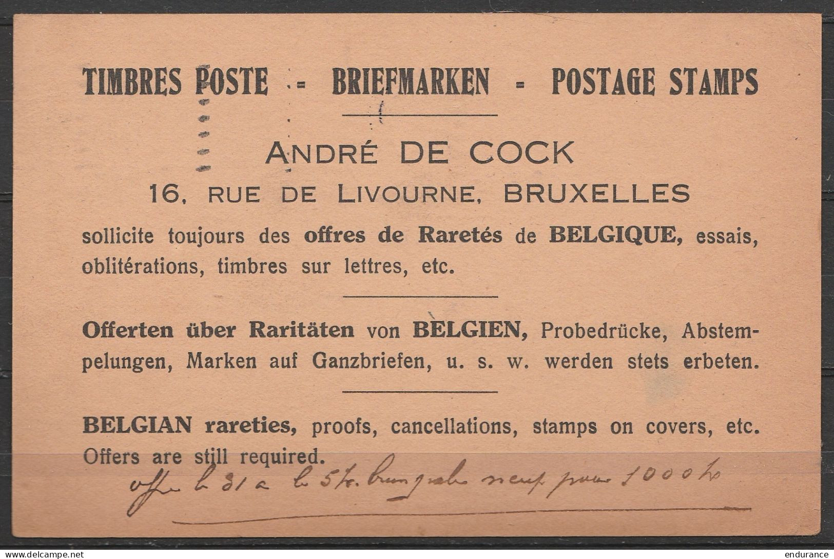 CP IMPRIMES Affr. N°283 Flam. BRUXELLES /30 VIII 1932 Pour NANTES - Carte Pub Du Négociant En Timbres-poste André De Coc - 1929-1937 Heraldieke Leeuw