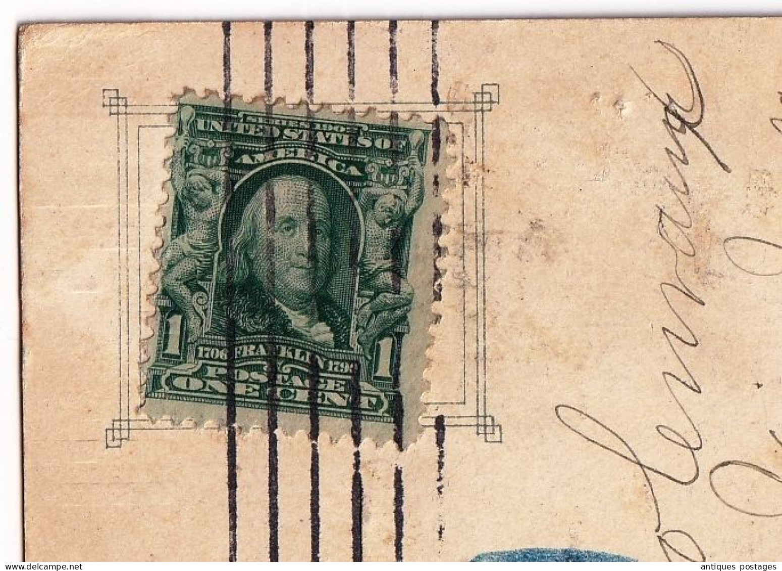 USA 1906 Manchester New York Bruxelles Belgique Tax 5 Centimes  J.P Morgan Exchange Stamp One Cent Benjamin Franklin
